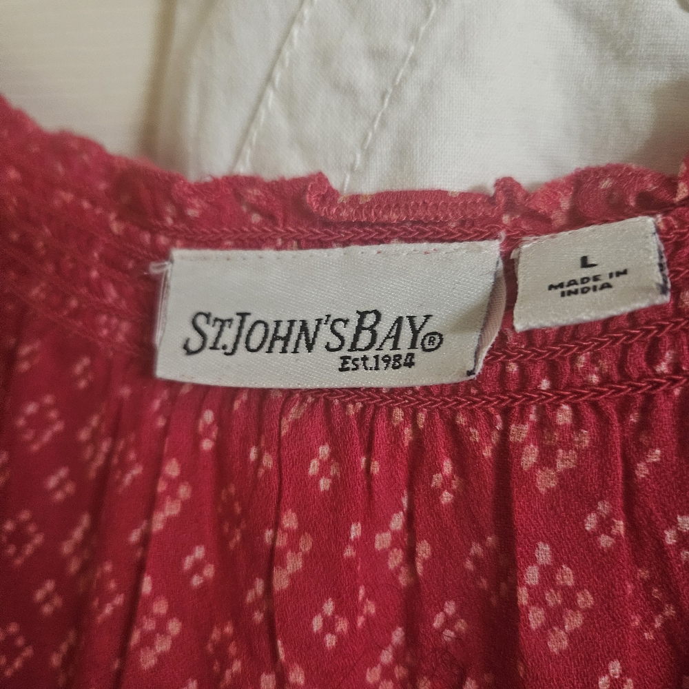 St. John's Bay Red Peasant Blouse - Short Sleeve Women's Top - Picture 2 of 6